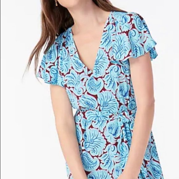 J Crew V-neck flutter-hem dress in aqua paisley 4p - Picture 2 of 3